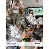 Lin 版 夏日蒸汽波 Xinlei T恤集合复古印花烫钻宽松 修身 型短袖