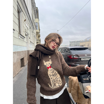 XinleiLin小猫图案针织套头毛衣