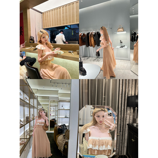 Xinlei Lin 迷迭花楹 Chl*e定制法蕾提花碎花印花雪纺长款吊带裙