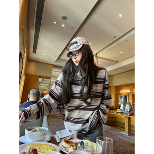 条纹polo休闲复古长袖 反叛学院 卫衣 Lin Xinlei