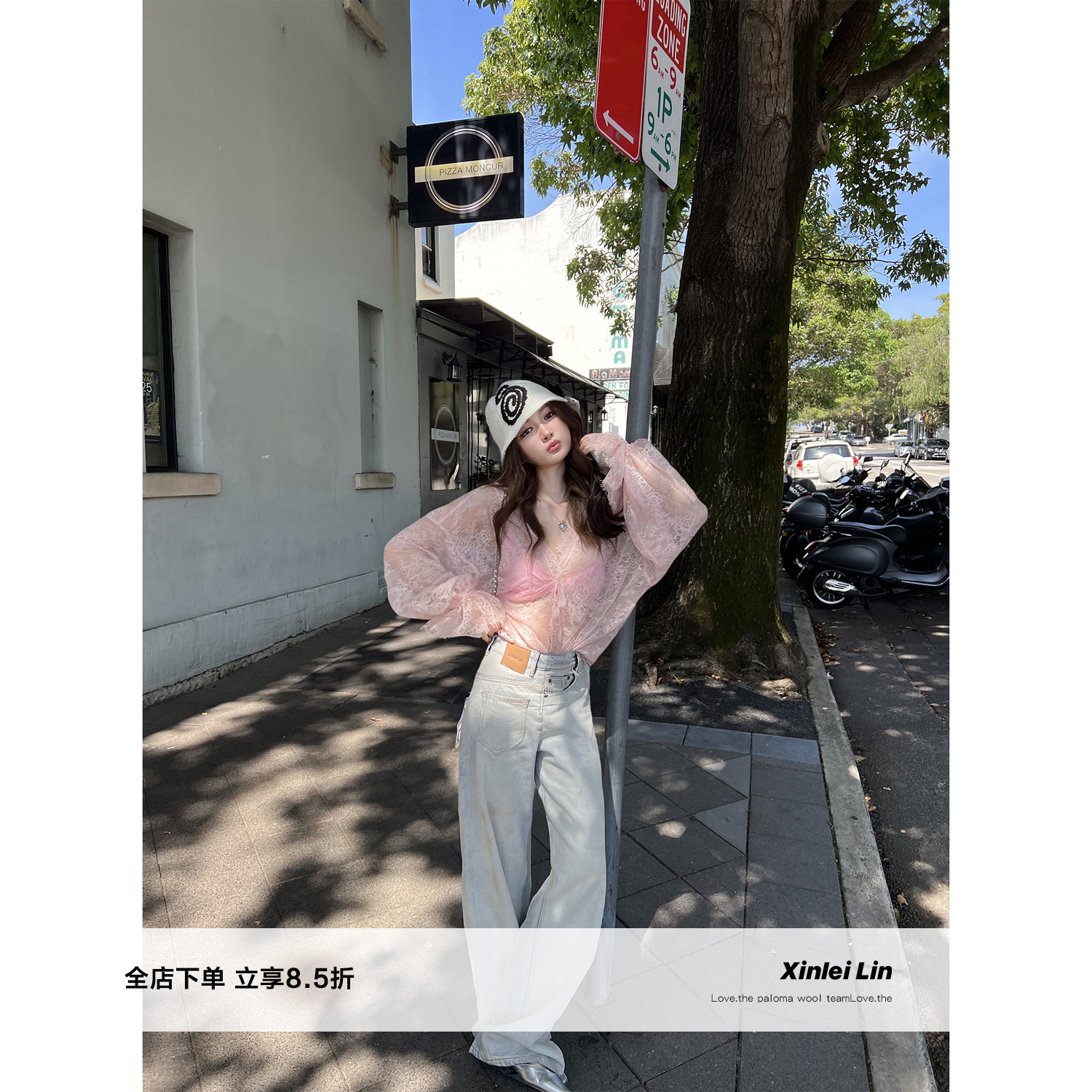 XinleiLin双色蕾丝衬衫上衣长