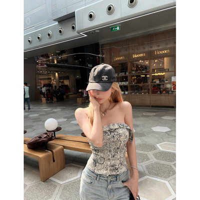 XinleiLin牛仔印花连衣裙抹胸