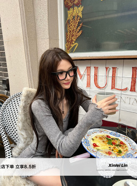 Xinlei Lin“温柔捕手”波浪边设计V领毛衫+A字伞裙针织套装女新