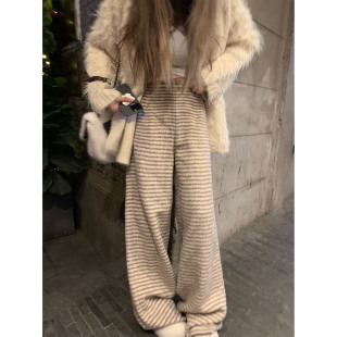 长裤 定制面料私物羊毛条纹毛呢休闲裤 女秋冬穿搭 Lin Xinlei