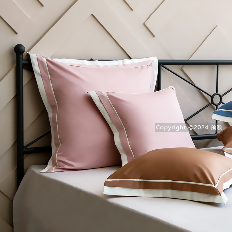 蝴蝶边拼角撞色抱枕套重工高级感纯棉贡缎沙发床上大靠枕粉色靠垫