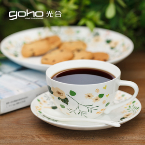光合生活 咖啡杯碟套装陶瓷红茶杯骨瓷花茶杯创意花季咖啡杯2套