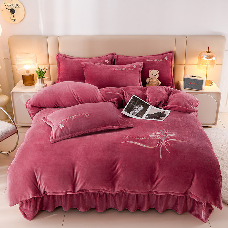 冬季加厚牛奶绒四件套刺绣保暖珊瑚绒双面绒被套床单法兰绒床上,床上用品,床品套件/四件套/多件套,淘宝优惠券,粉丝福利购,淘宝优惠卷