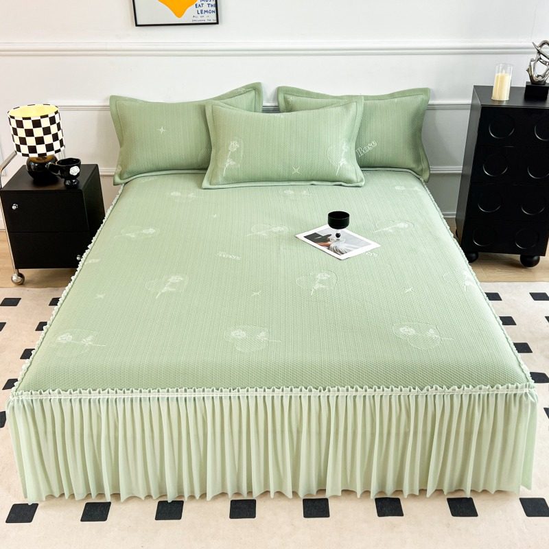 夏季凉感豆豆席冰丝席三件套床裙款可机洗1.8米床罩空调软席子,床上用品,冰丝席,淘宝优惠券,粉丝福利购,淘宝优惠卷