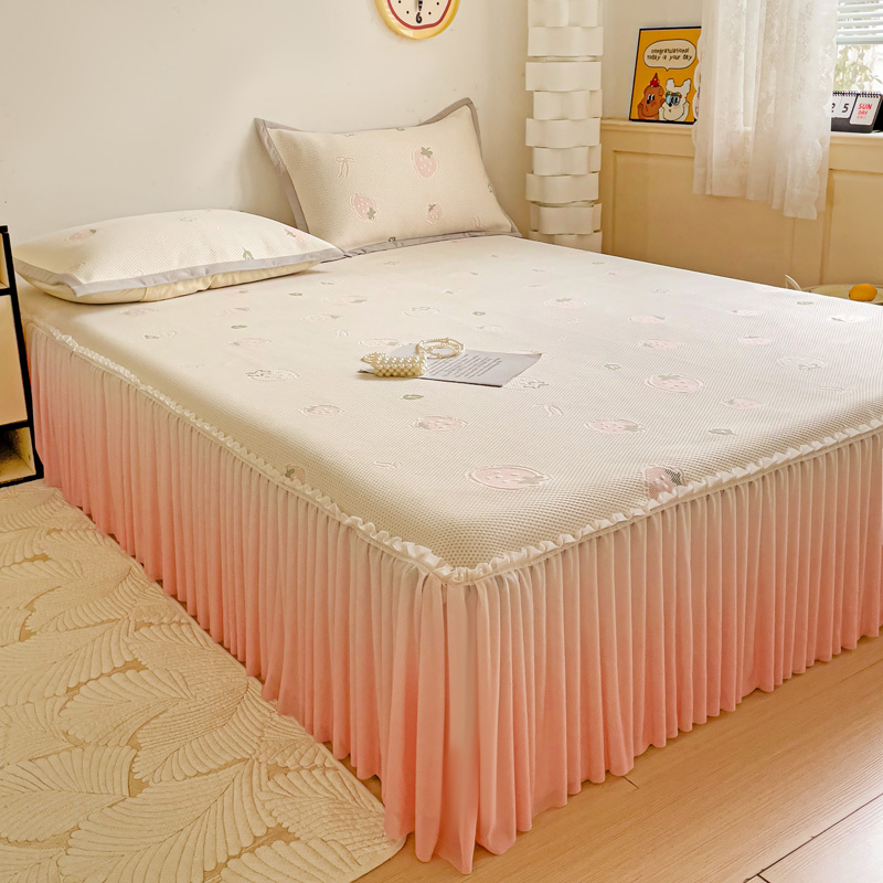 高端凉感豆豆凉席床裙款可机洗空调软席三件套公主风花边床罩席