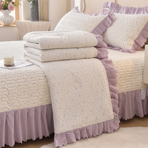 2025新款水洗棉夏被空调被薄款被子韩版花边夏凉被床盖四件套三件