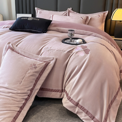 高端牛奶绒四件套冬季加厚珊瑚法兰绒双面加绒被套轻奢保暖床单