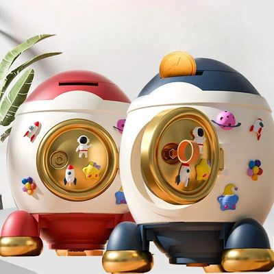 Cute Cartoon Rocket Piggy Bank Money Box Saving Creative Saf