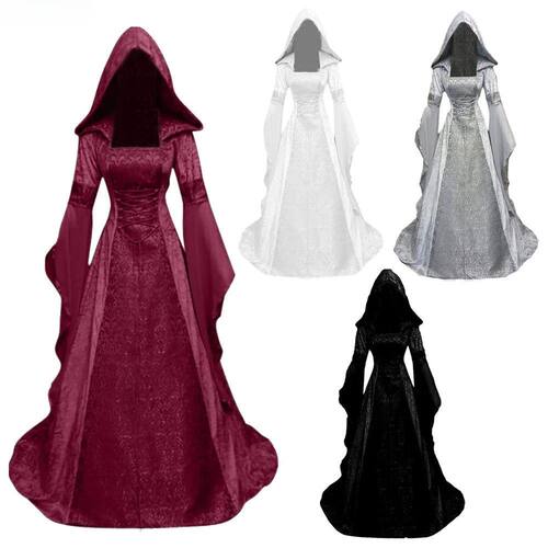 Women Deluxe Witch Dress Medieval Renaissance Maxi Train Dre