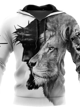 Spring and Autumn Tiger Lion Tattoo 3D Printed Men's Hoodie