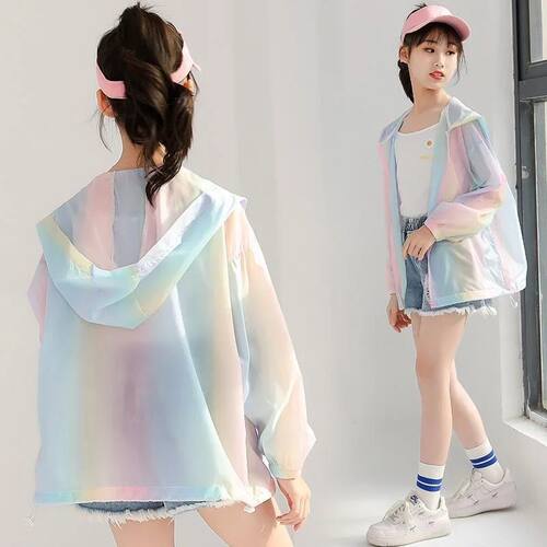 New Girls Summer Sun Protection Coat Rainbow Thin Style Fash