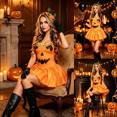 Women Sexy Sleeveless Mini Dress Halloween Funny Costume 3 P