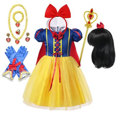 Snow White Princess Dress Kids Girl Costume With Cape Headwe