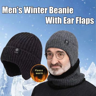 1PCS Winter Warm Knit Hat with Ear Flaps for Senior M
