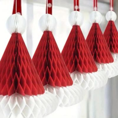 3pcs Christmas Santa Hat Honeycomb Paper Decorations, Festiv