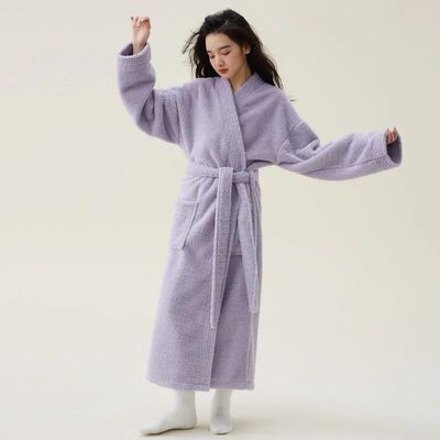Ladies' Coral Wool Robe Winter Warm Flannel Pajamas Bathrobe