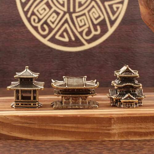 Chinese Ancient Pavilion Brass Figurines Miniature Architect