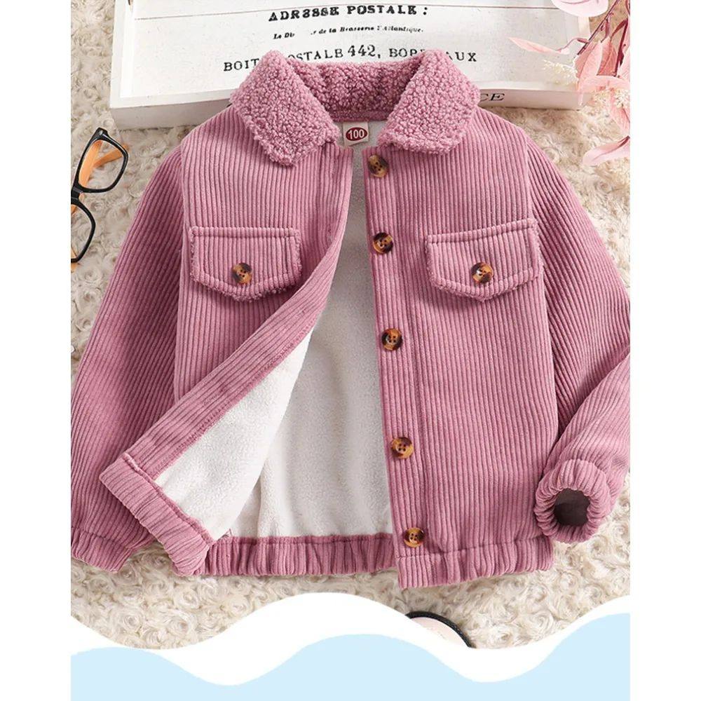 2025 Girls' Fleece-Lined Coat Long Sleeve Button-Up Jacket F