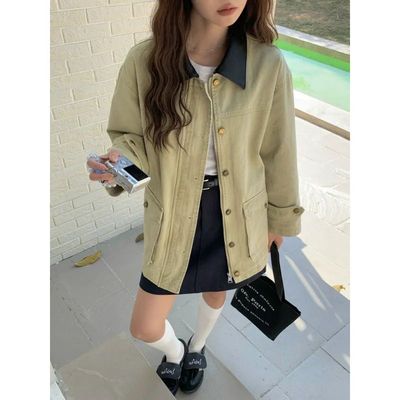 Slimming Vintage Barn Style Workwear Jacket Loose Fit Long S