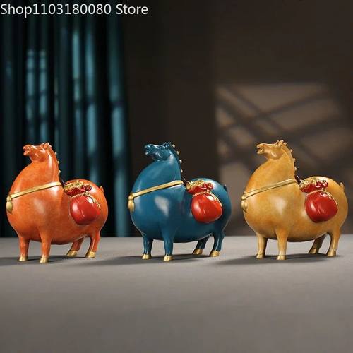 Copper brass Painting Money on the horse statue China home d