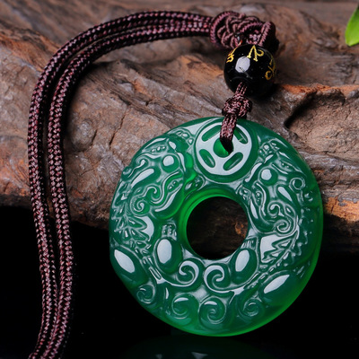 Natural Chinese Chalcedony Hand Carved Jade Pendant Necklace