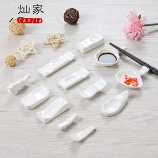 筷架筷托筷枕陶瓷纯白酒店摆台餐具筷子架筷枕创意汤匙托密胺筷架