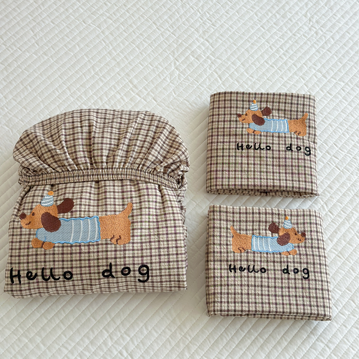 韩系全棉绣花水洗棉床笠三件套