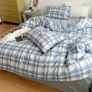 色织全棉纯棉水洗棉被套单件180x220x240男士 单独被罩150x200x230