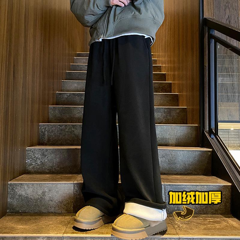潮牌保暖加绒宽松直筒裤2024新款
