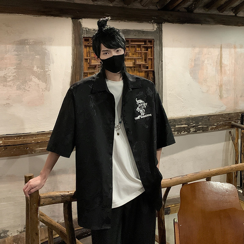 新中式国潮太极服男女同款龙年复古夏古典高级穿搭中国风短袖衬衫