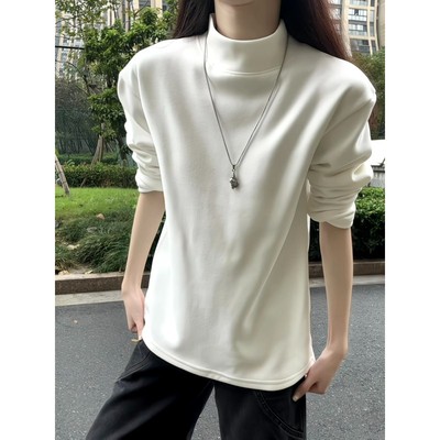 重磅德绒保暖半高领长袖T恤男款cleanfit潮牌休闲宽松内搭打底衫