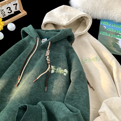 美式砂洗连帽卫衣男款秋冬青少年学院风重磅潮牌男生2025加绒加厚