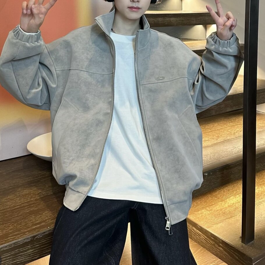 美式复古扎染立领皮衣外套男秋季穿搭机车夹克cleanfit短款棒球服