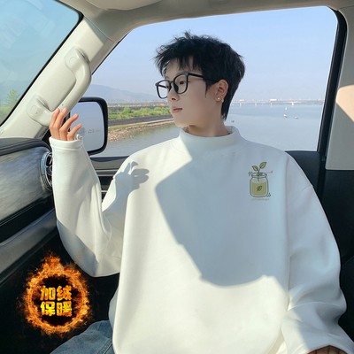 双面德绒打底衫男款加绒加厚秋冬季半高领卫衣重磅内搭打底衫男