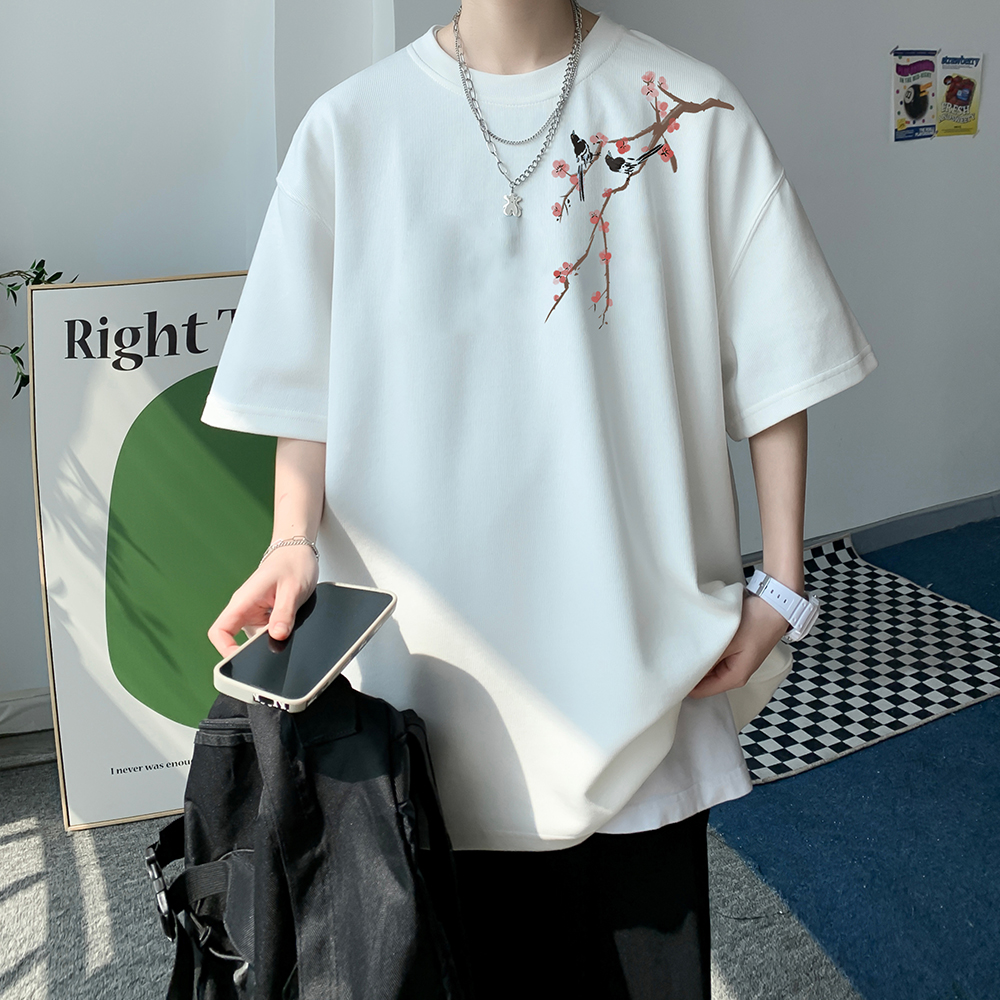 新中式宽松潮牌短袖t恤男夏季国潮设计感圆领五分袖休闲男装上衣