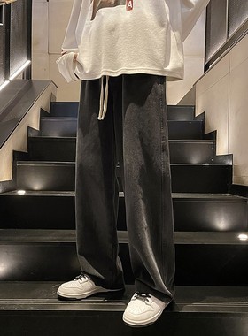 牛仔裤男士春秋季2025新款阔腿直筒宽松潮牌抽绳松紧腰休闲款裤子