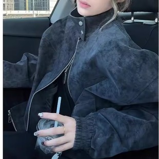 秋冬季 皮衣夹克棉服男款 潮牌半高领机车棉衣外套 复古扎染短款 美式