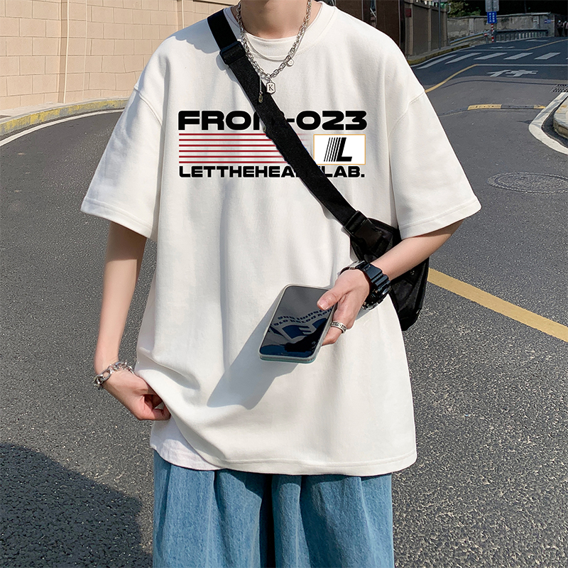 白色重磅短袖t恤男夏季新款美式重磅宽松百搭简约潮牌五分袖上衣
