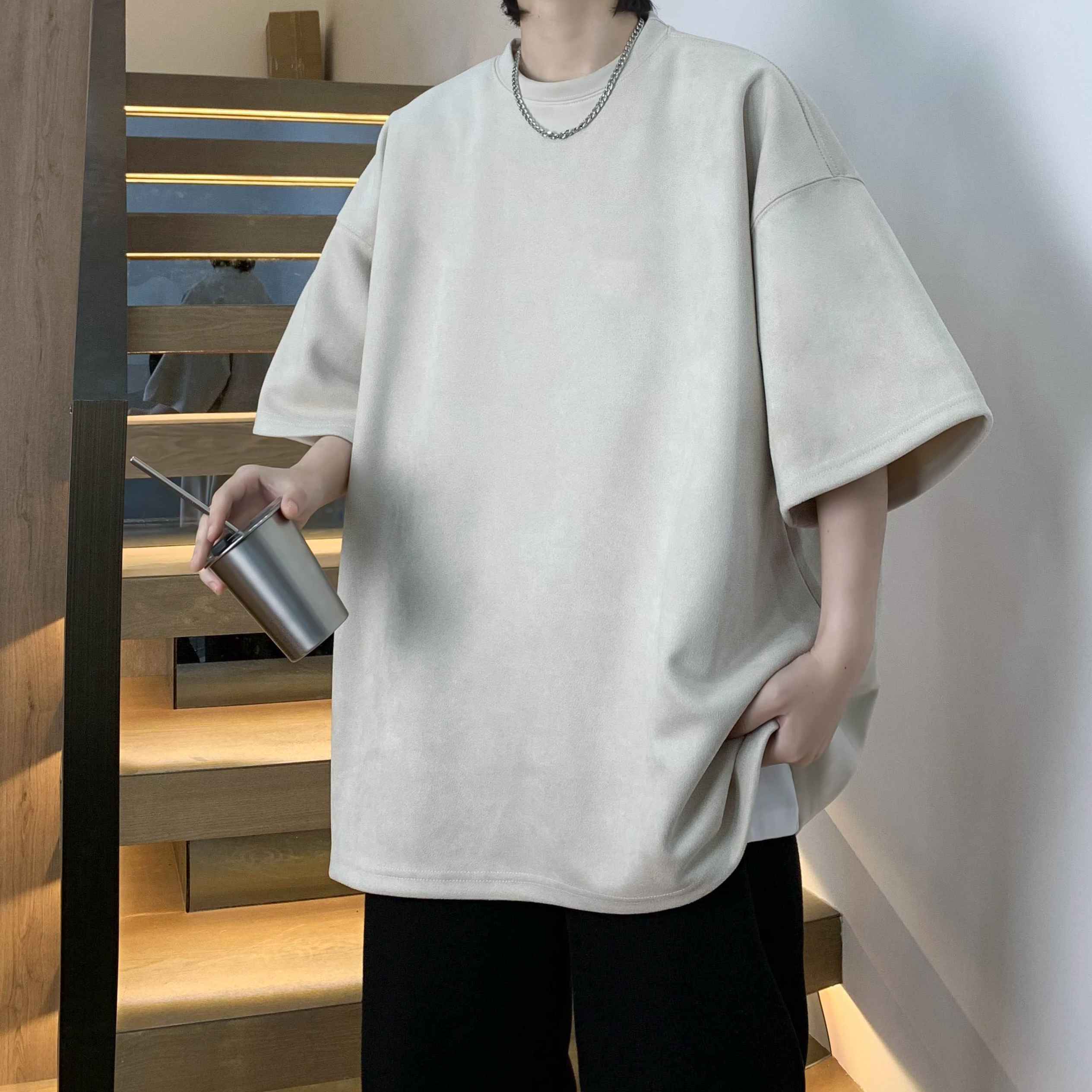 重磅麂皮绒短袖t恤男款