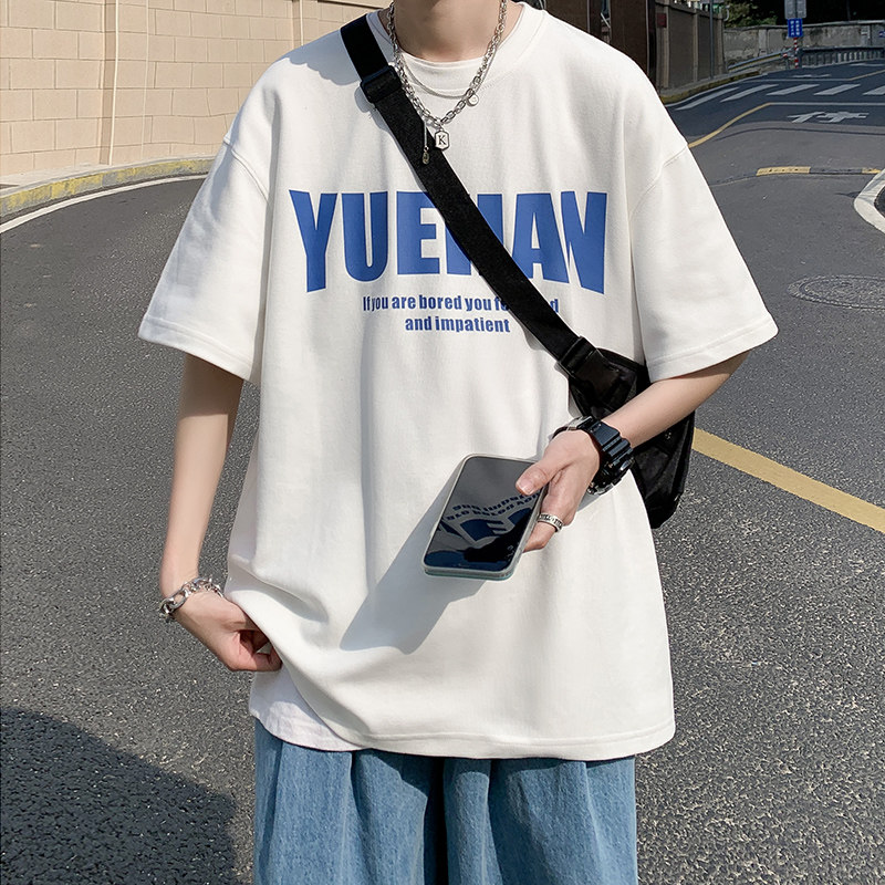 t恤男生短袖夏季2025新款潮牌ins港风潮流重磅宽松凉感纯棉体