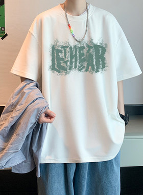 短袖男士t恤夏季2025新款纯棉重磅潮牌潮流青少年宽松半袖上衣服