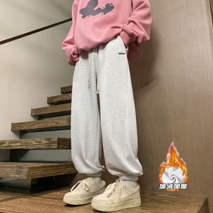 裤子男冬季潮牌灰色束脚运动卫裤加绒加厚保暖青少年宽松休闲长裤