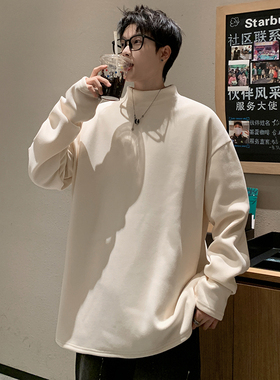 德绒打底衫男秋冬季2025新款半高领上衣加绒重磅保暖内搭长袖t恤