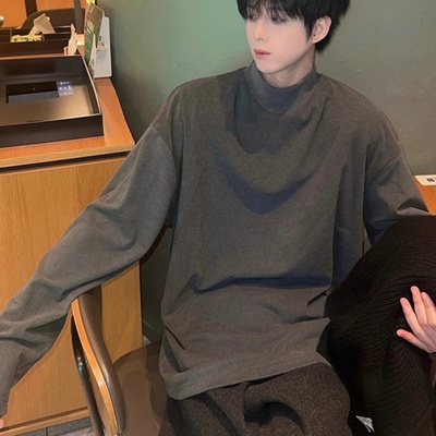 cleanfit半高领德绒打底衫男款秋冬重磅正肩长袖T恤加绒保暖卫衣