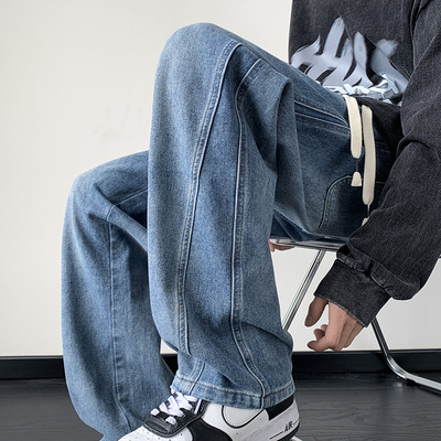 加绒牛仔裤男2025新款秋冬款直筒宽松潮牌高端阔腿黑色休闲长裤子