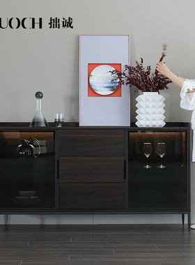 极简餐边柜一体靠墙高柜简约现代小户型轻奢家用超薄装饰洒柜定制